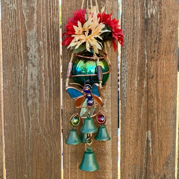 NEW! Rainbow Stained Glass Wind Chime Sun Catcher Butterfly Vase Mobile - Picture 7 of 13
